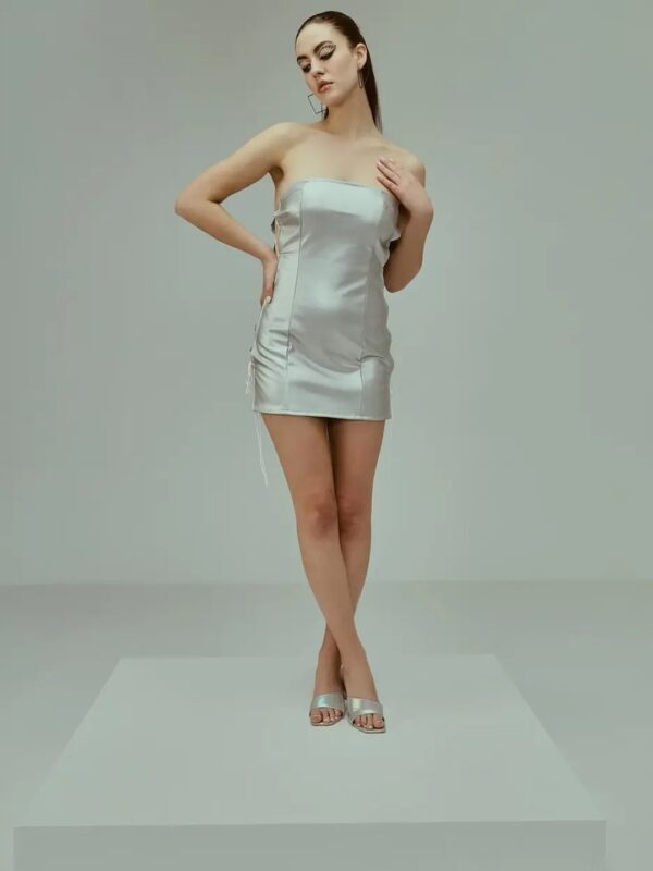 Silver Side Tie-Up Mini Dress for Women