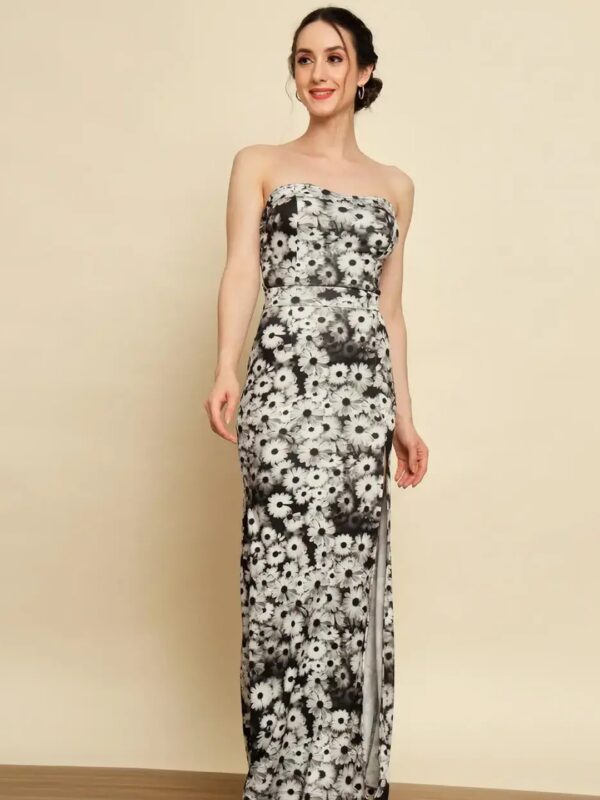 Black Floral Maxi Slit Dress for Women