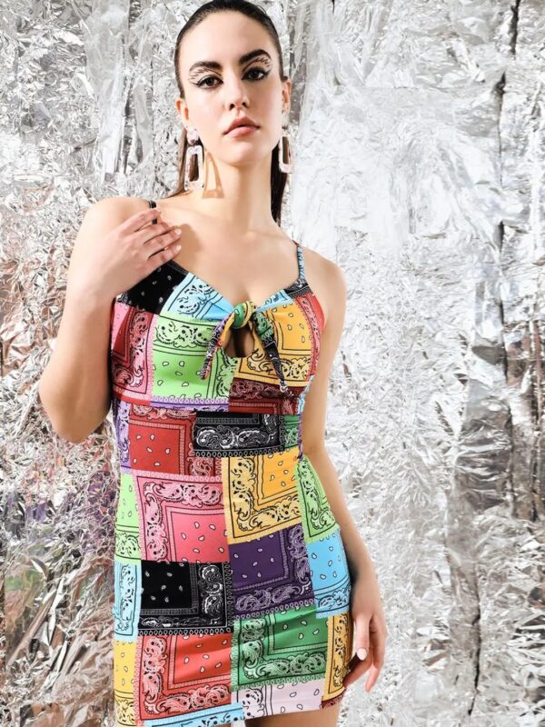 Multicolour Printed Mini Bodycon Dress for Women
