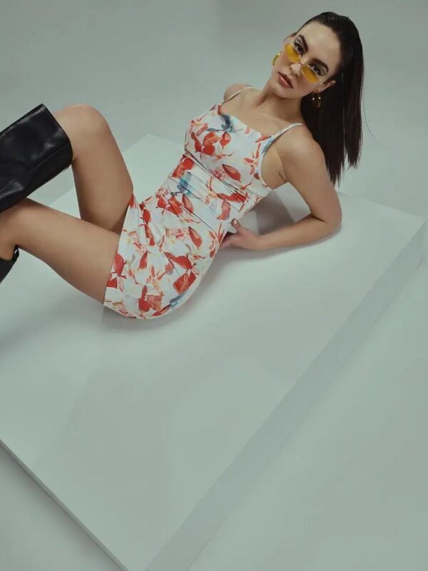 White Floral Mini Bodycon Dress for Women