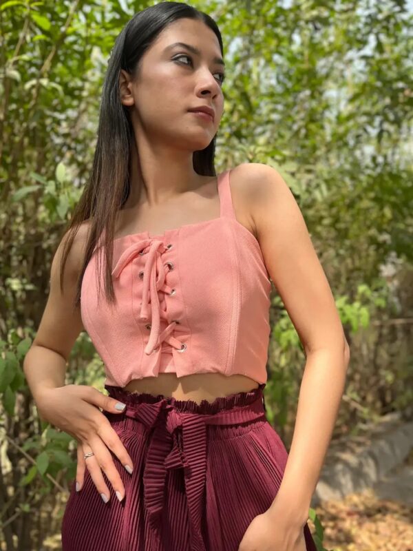 Pink Front Tie-Up Crop Top for Women