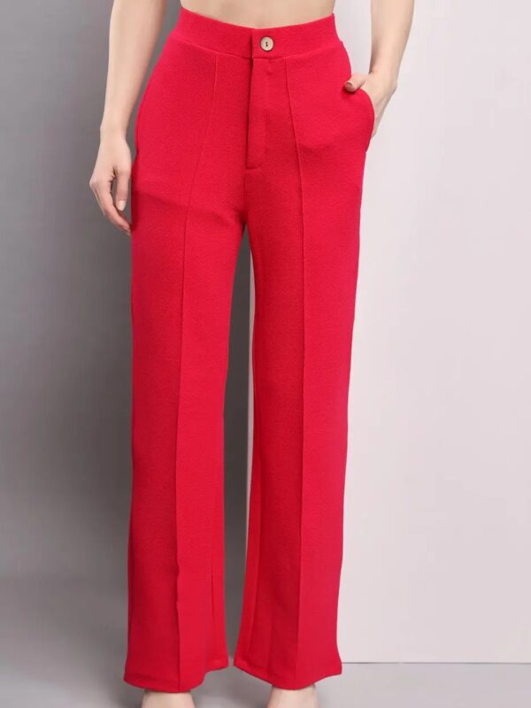 Red High Rise Flare Trousers for Women