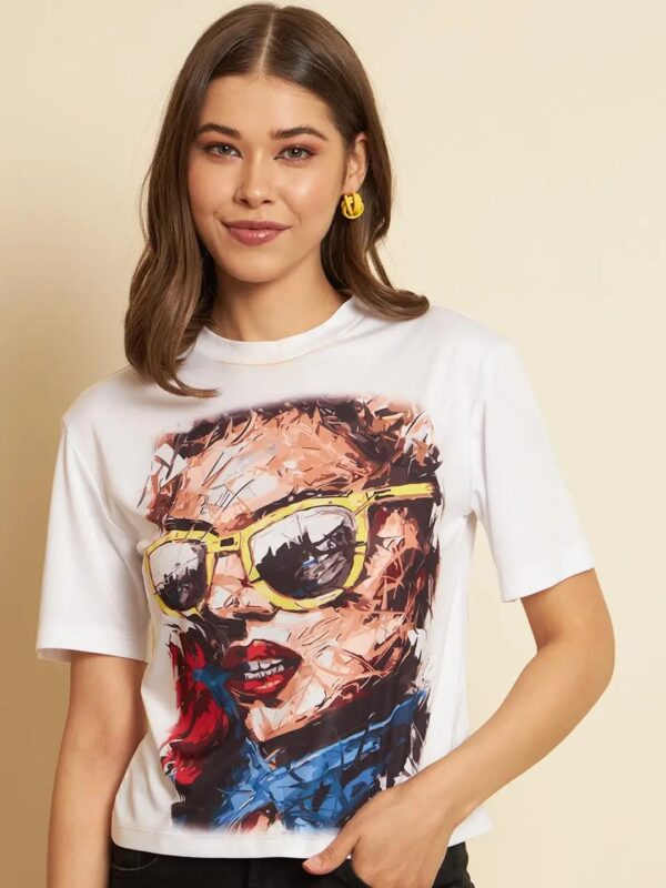 White Graphics Print Boxy T-shirt for Women
