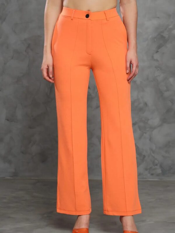 Orange High Rise Flare Trousers for Women