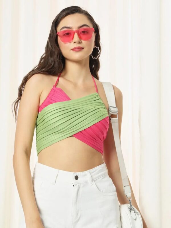 Pink Contrast Bralette Top for Women