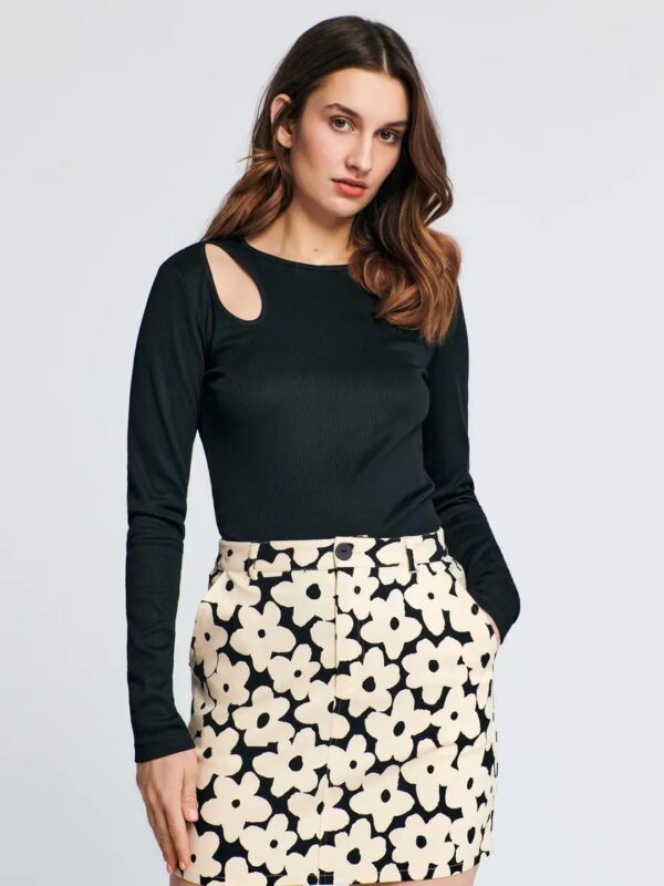 Cream Floral Mini Pencil Skirt for Women