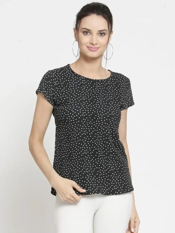 Black Polka Dot Regular Top for Women