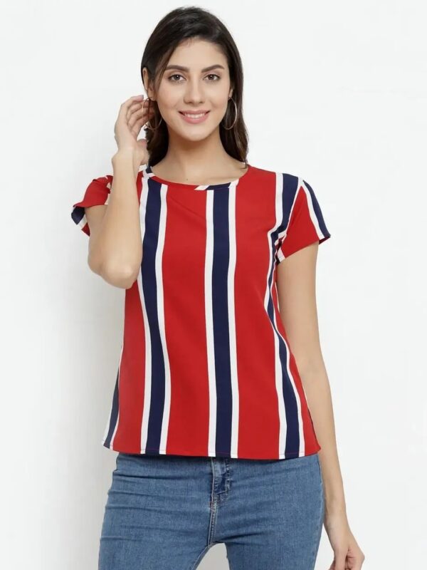 Red Striped Regular T-Shirt for Women