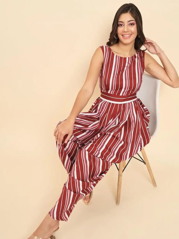 Red Striped Dhoti Jumpsuit for Women