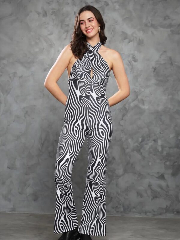 Black Printed Halter Neck Jumpsuit for Women
