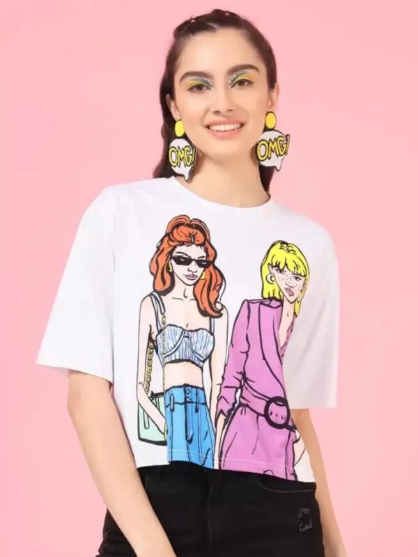 White Graphics Printed Boxy T-shirt for Women
