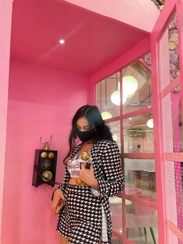 Black Houndstooth Blazer and Shorts Co-ord Set for Women