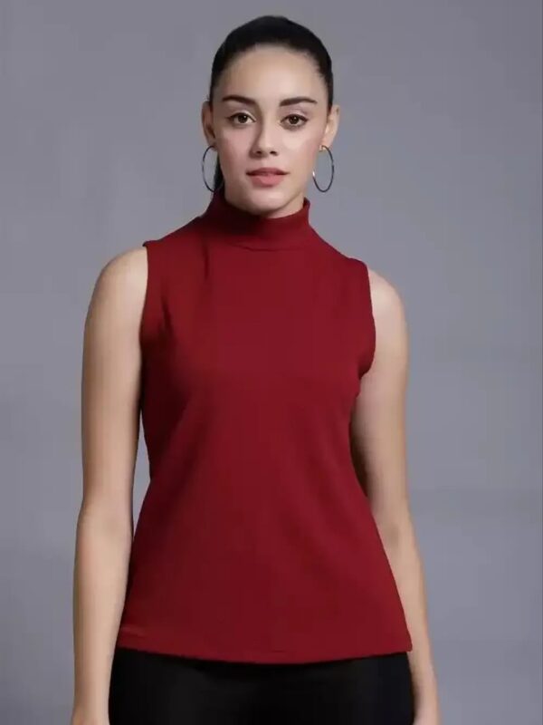 Maroon High Neck Sleeveless Top for Women