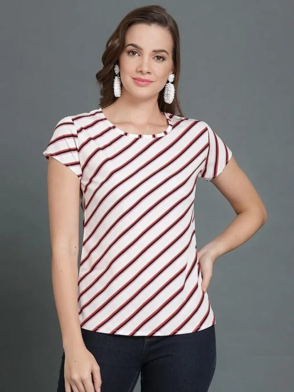 White Striped Regular Top for Women
