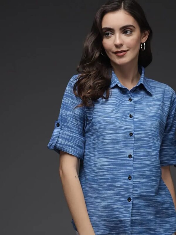 Blue Printed Regular Shirt for Women