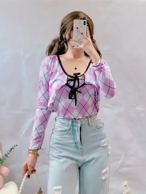 Lavender Checked Top with Shrug for Women