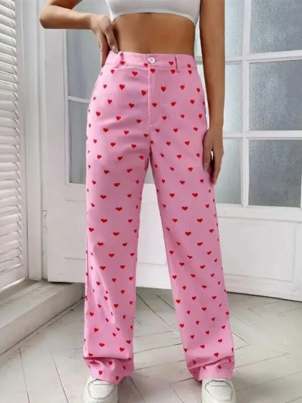 Light Pink Heart Printed Flare Pants for Women