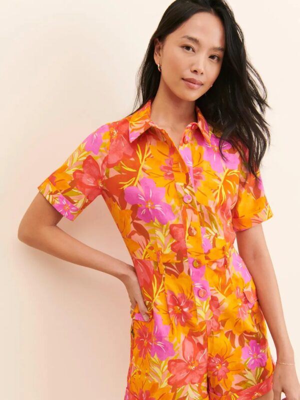 Orange Floral Playsuit for Women