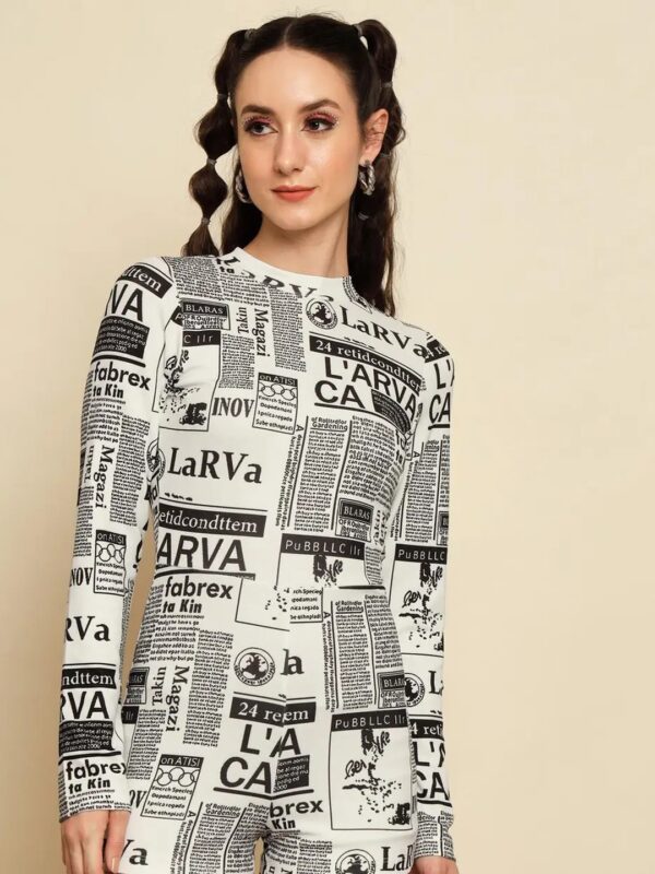 White Magazine Printed Bodycon Playsuit for Women