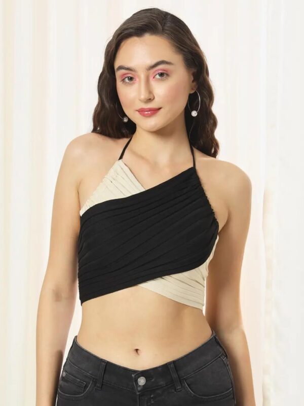 Black Halter Neck Crop Top for Women