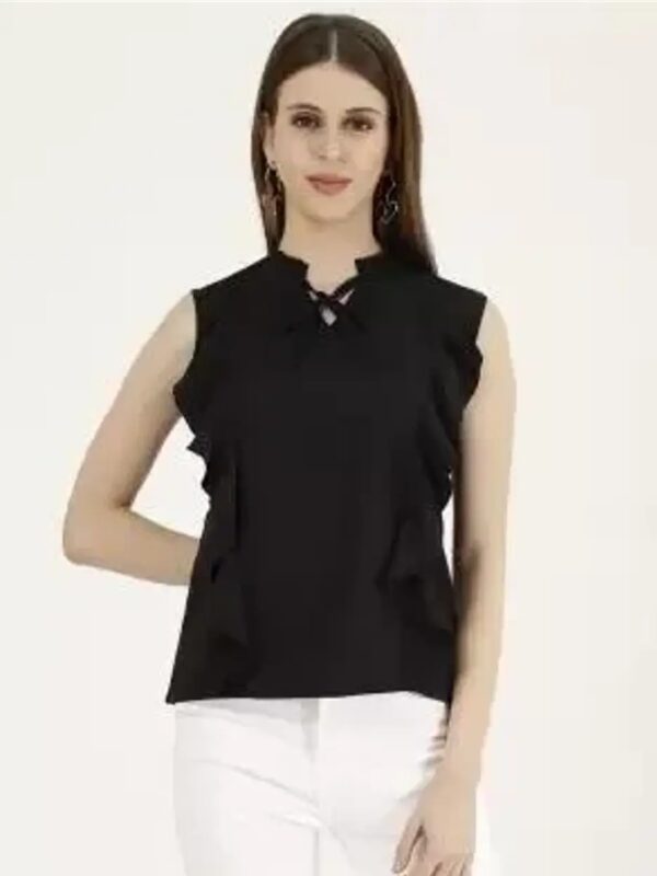 Black Sleeveless Ruffle Top for Women