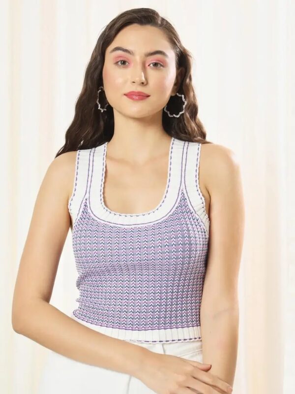 Purple Self-Design Crop Top for Women