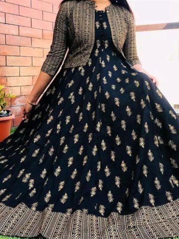 Ethnic Printed Anarkali Kurta with Shrug for Women