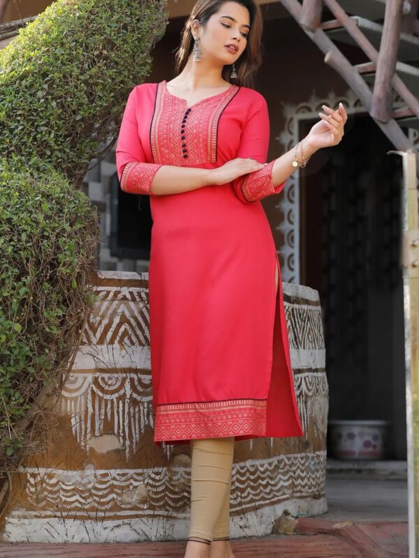 Solid Embellished Straight Kurta for Women