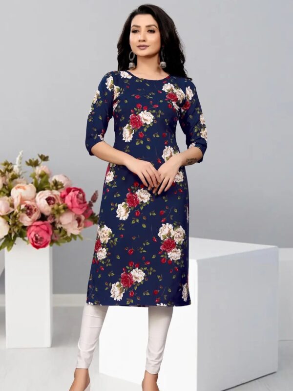 Solid Floral Printed Straight Kurta for Women