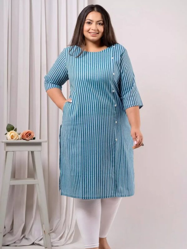 Solid Striped Straight Kurta for Women