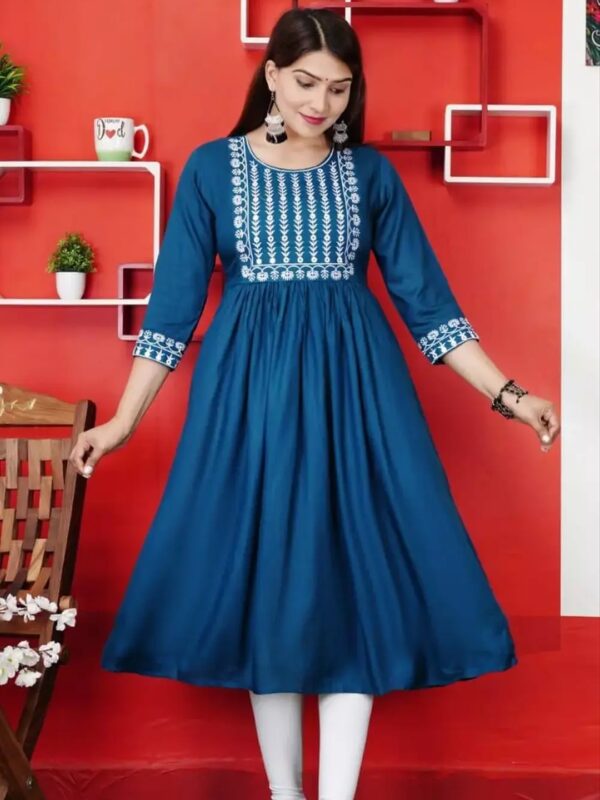Solid Embroidered Gathered Anarkali Kurta for Women