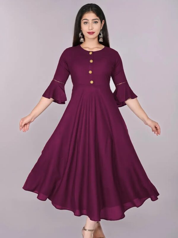 Solid Bell Sleeve Anarkali Kurti for Women