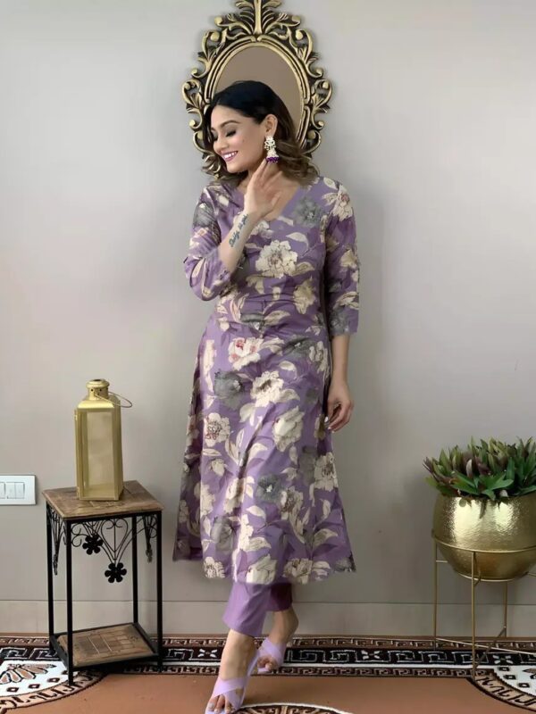 Purple Floral Straight Kurta Set for Women