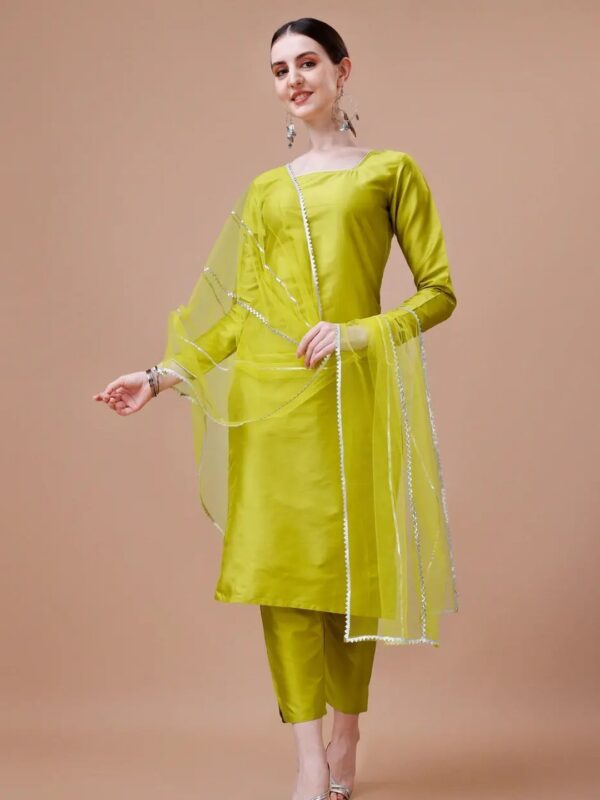 Solid Embellished Silk Kurta Set for Women