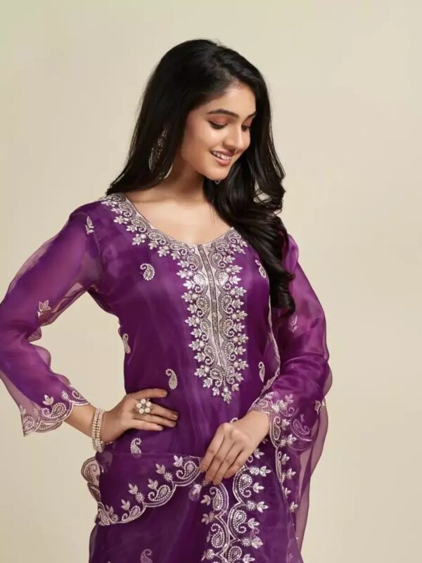 Solid Embellished Organza Kurta Set for Women