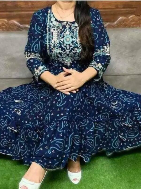Navy Blue Ethnic Embroidered Anarkali Kurta for Women