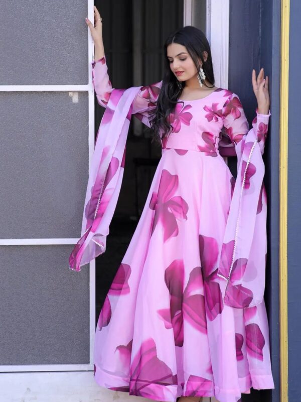 Violet Floral Long Anarkali Kurta Set for Women