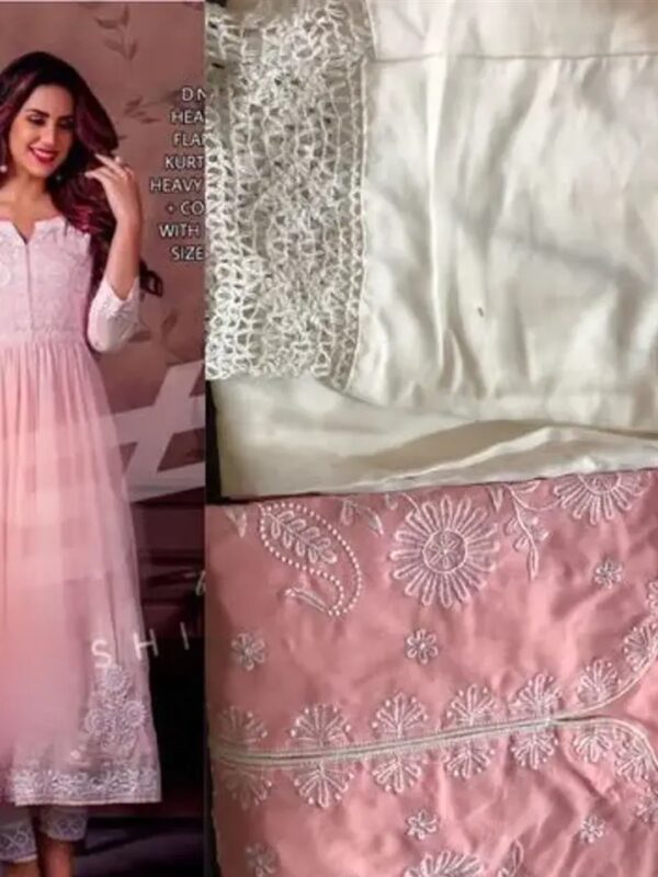 Embroidered Net Anarkali Kurta Set for Women