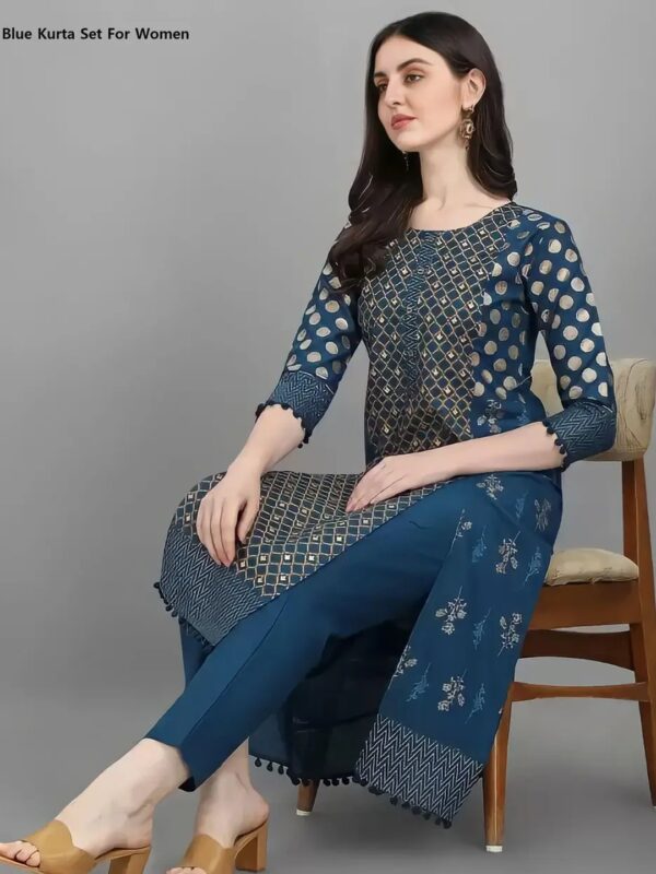 Foil Printed Embellished Straight Kurta Set for Women