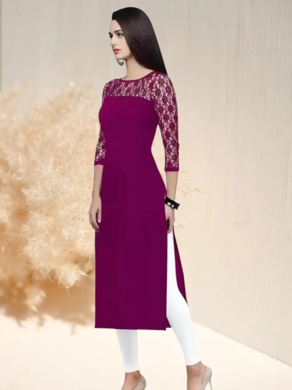Solid Lace Straight Kurta for Women