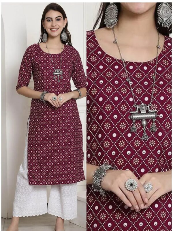 Maroon Ethnic Printed Straight Kurta for Women