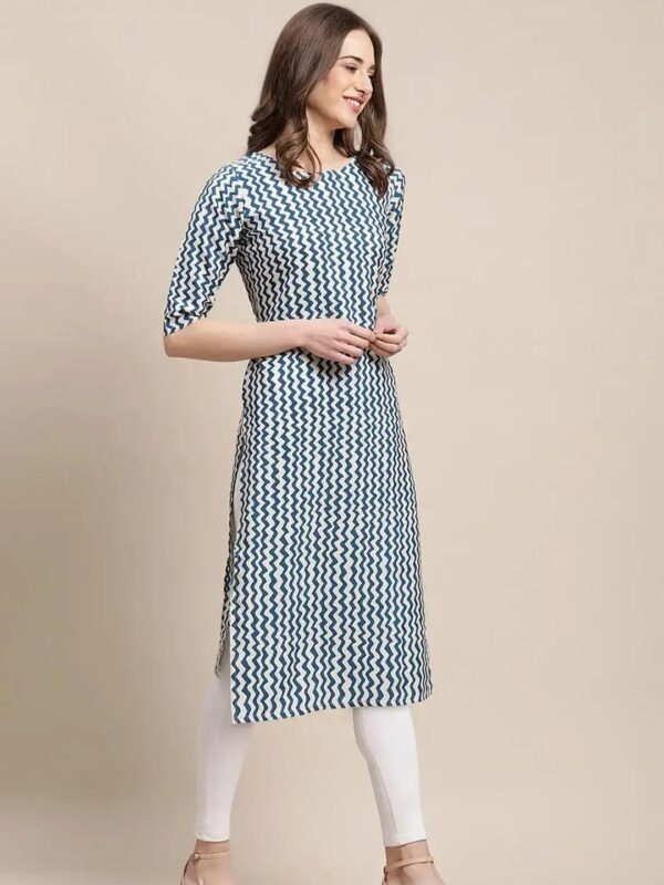 White Zig Zag Printed Straight Kurta for Women