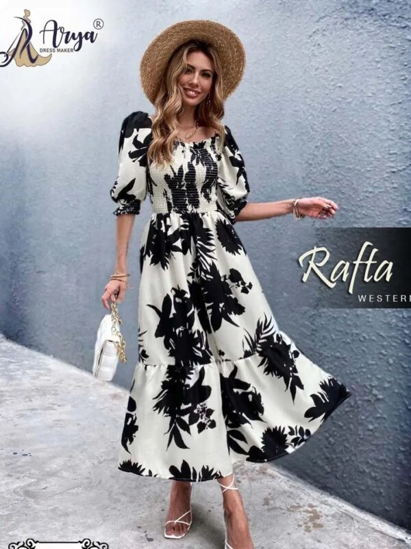 Black Floral Midi Tiered Dress for Women