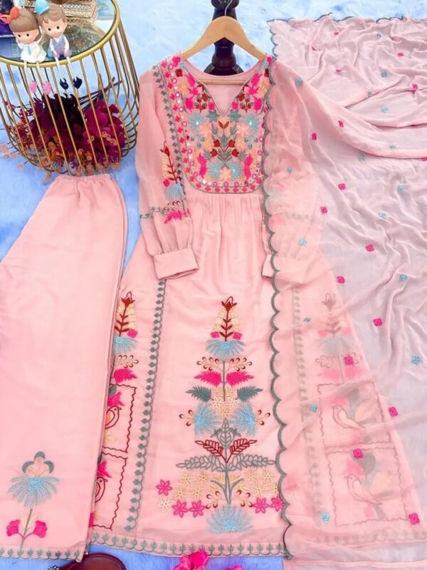 Pink Embroidered Anarkali Kurta Set for Women
