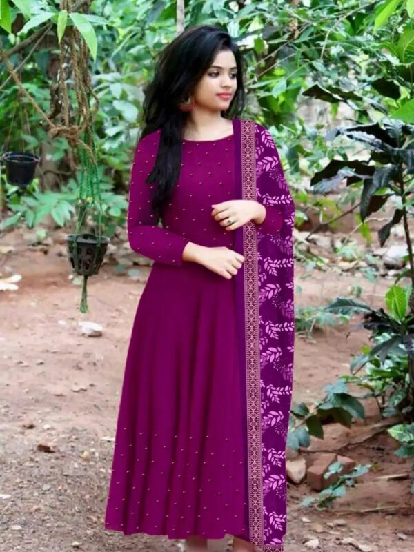 Violet Floral Printed Long Anarkali Kurta Set for Women