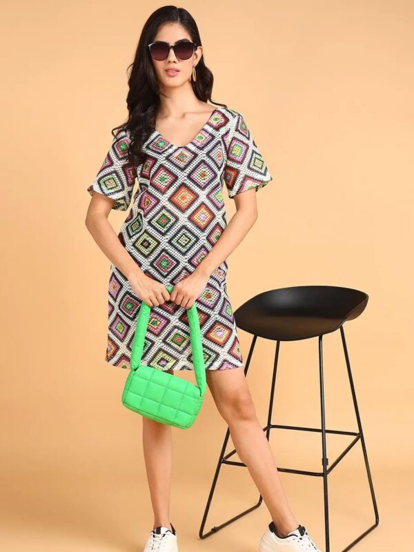 Multicolour Printed Crochet Dress for Women