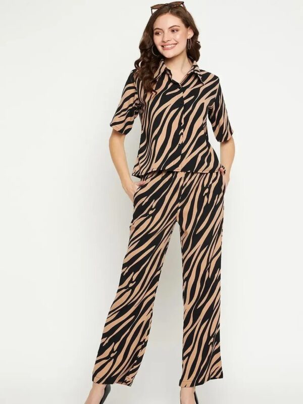 Brown Animal Printed Shirt Co-ord Set for Women