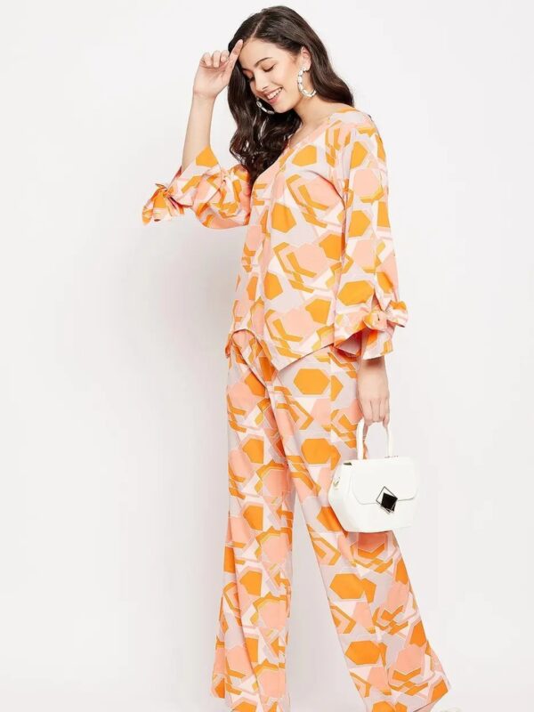 Orange Printed Tunic Co-ord Set for Women
