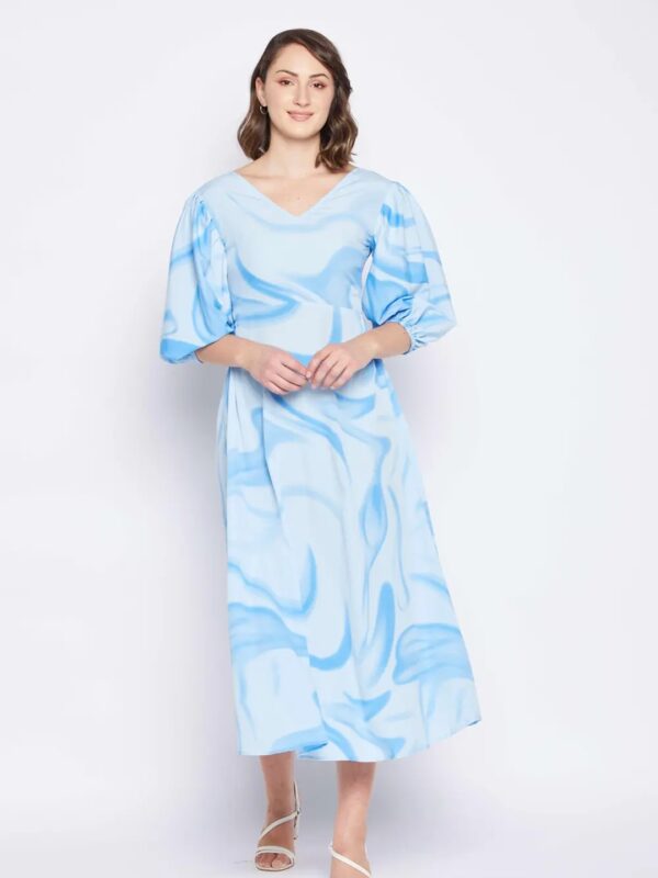 Sky Blue Tie-Dye Midi Dress for Women