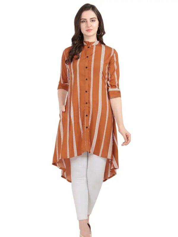 Orange Striped High-Low Kurta for Women